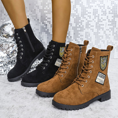 Bottes d'hiver à talons épais et lacets pour femmes