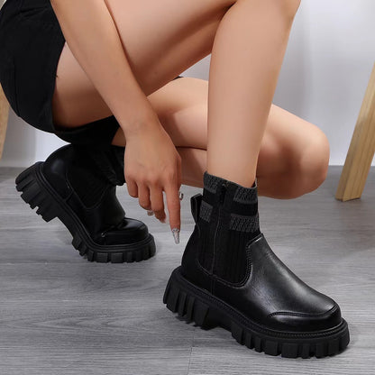 Bottes mi-hautes à fermeture éclair et semelle épaisse pour femmes